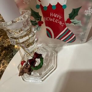 Christmas candle holders includes ornaments, and a gift bag